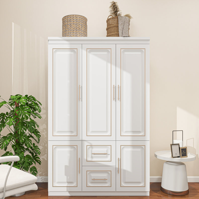 Lark Manor White Freestanding Wardrobe Armoire w Drawers Rods Reviews Wayfair